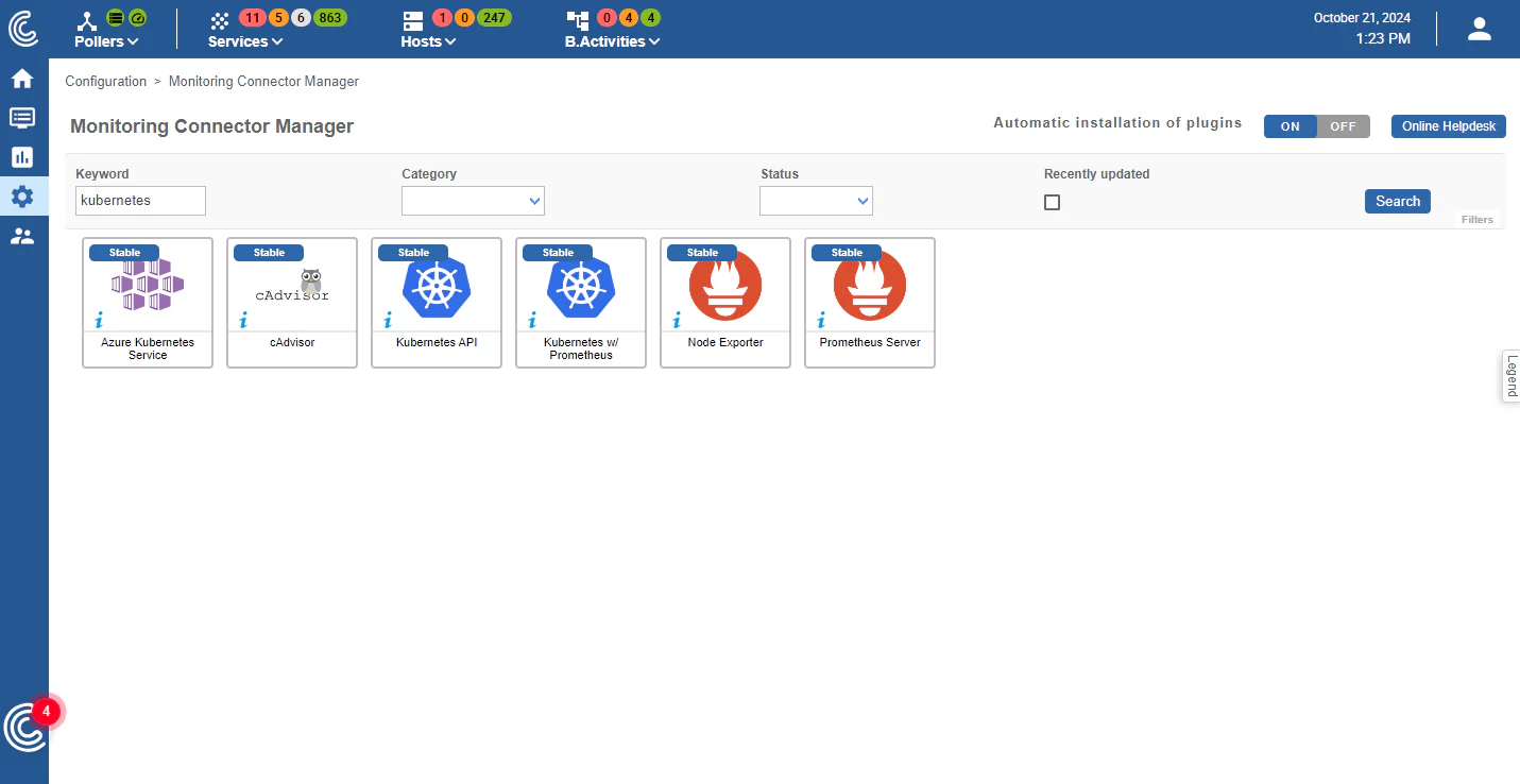 Centreon Monitoring Connector Manager: Kubernetes connectors (API, Prometheus…)