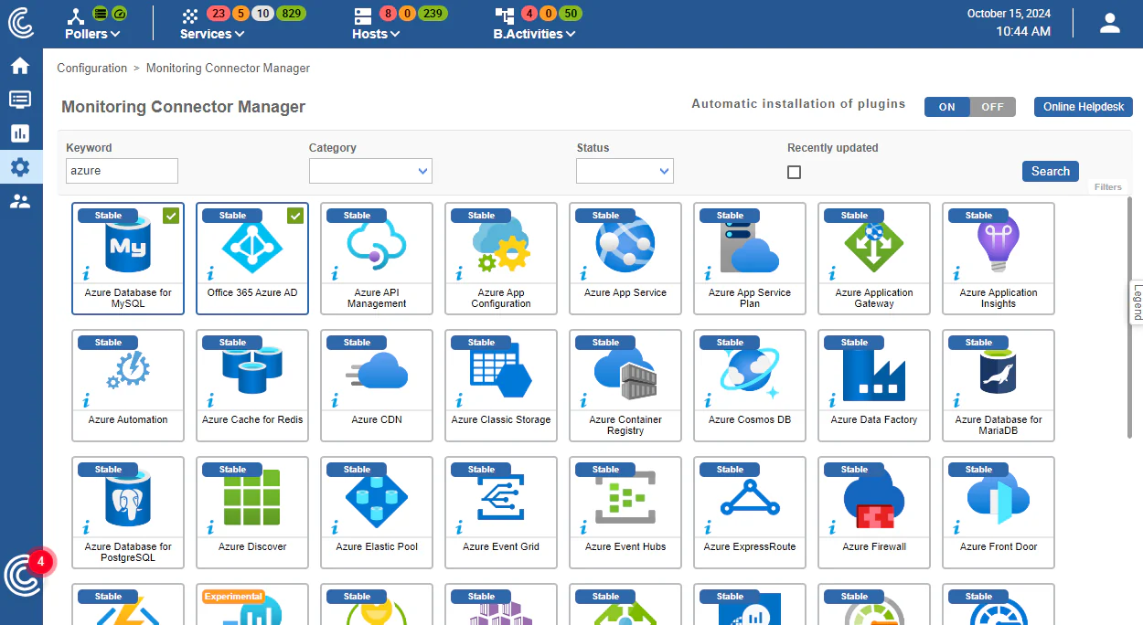 Centreon Monitoring Connector Manager: Microsoft Azure connectors