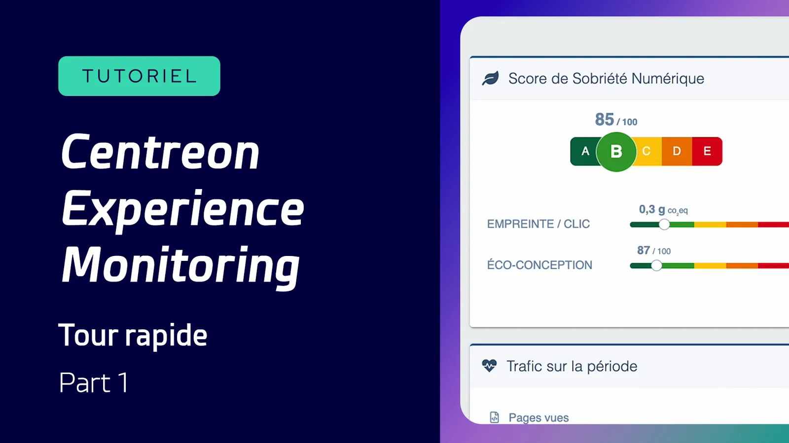 Tutoriel tour rapide de Centreon Experience Monitoring, partie 1 : score de sobriété numérique et trafic sur la période
